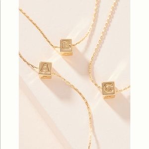 NWT Anthropologie Monogram Initial Pendant Necklace ‘R’ / 14K Gold Plated / 18”
